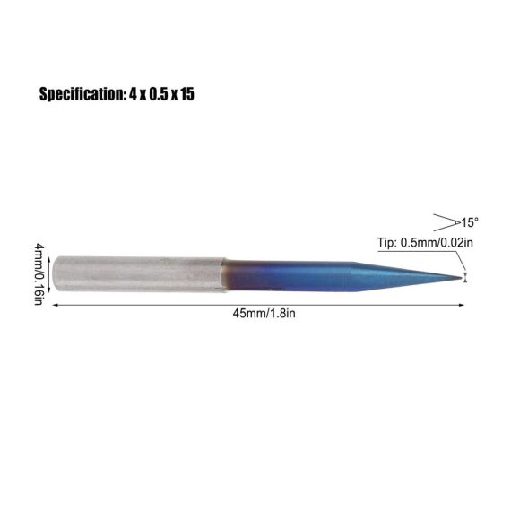 CNC-Fräser-Set 5-teilig aus Wolframstahl | V-Spitze mit Nano-Blau-Beschichtung | 2 Gerade Nuten | 4 mm Schaftfräser für präzise Gravuren und Schnitzarbeiten
