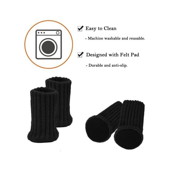 24 Stück schwarze Schutzkappen MERYSAN - Elastische Stuhlbeinsocken mit Filzpads für rutschfesten Fußbodenschutz