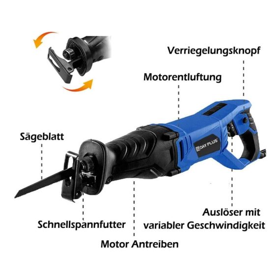 Elektro Säbelsäge 900W - Profi Tigersäge für Holz & Metall inkl. 5 Sägeblätter variable Geschwindigkeit 2800RPM