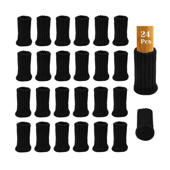 24 Stück schwarze Schutzkappen MERYSAN - Elastische Stuhlbeinsocken mit Filzpads für rutschfesten Fußbodenschutz