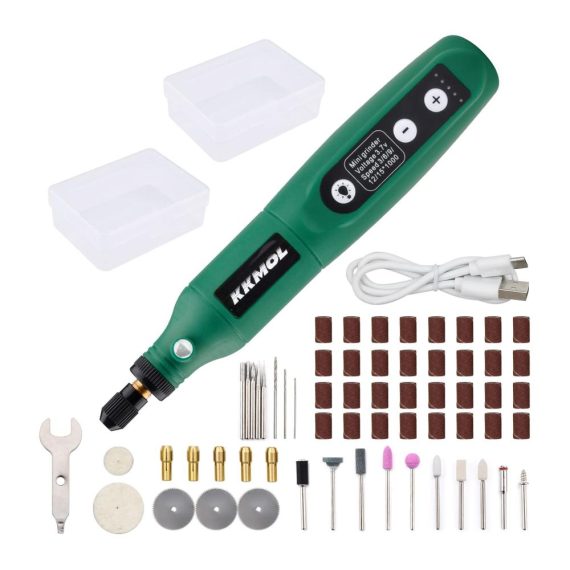 Multifunktionswerkzeug Akku-Drehwerkzeug - Elektrischer Mini-Bohrer mit 5 variabler Geschwindigkeit 61 Zubehörteilen Schleifset für Polieren Schnitzen Schneiden Reinigen Schärfen - DIY Werkzeugset (grün