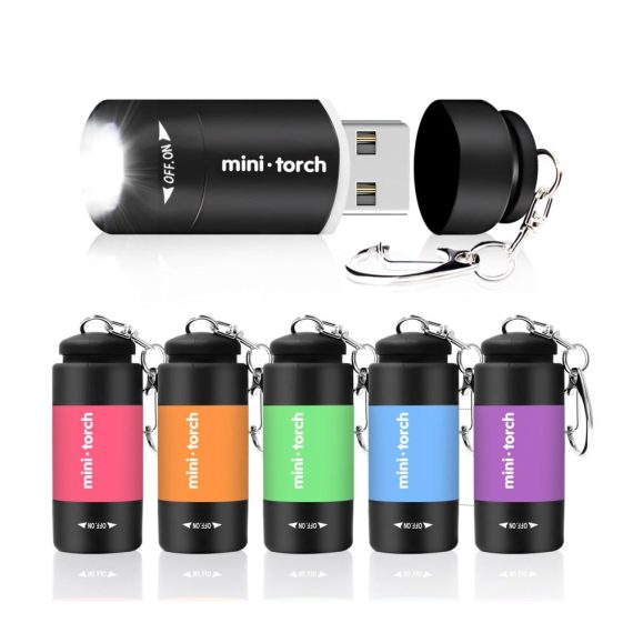6 Bunte USB-Wiederaufladbare Mini LED Taschenlampen für Kinder - Schlüsselbund Set für Kindergeburtstag Camping Outdoor Wandern