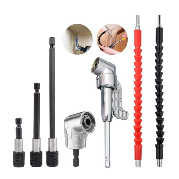Professionelles Akkuschrauber Set 105° Winkelbohrmaschinen-Aufsatz 3pcs 1/4 Sechskantschaft Verlängerungen 2pcs Flexibler Bithalter - Optimale Leistung für präzise Schraubarbeiten