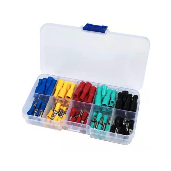 100x Rundstecker Kabelschuhe & Kits - Isolierte PVC Quetschverbinder (05-15 mm²) für Kfz-Elektronik