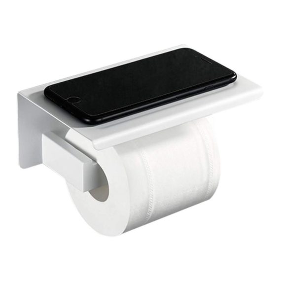 CASEWIND Toilettenpapierhalter mit Ablage und Handyhalter – Weiß Wandmontage WC Klopapierhalter aus Edelstahl mit Bohren