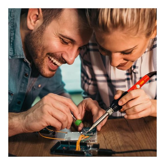 Löt- und Entlöt-Kits KAIWEETS KETS01 Elektronik Lötkolben Set mit einstellbarer Temperatur (220~480℃) Holzgravur Brandmalerei Lötzinn Entlötpumpe Lötpaste 5 Lötspitzen Halter Schwamm Pinzette
