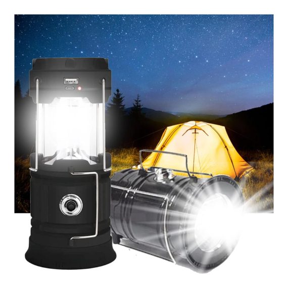 LED Campinglampe Solar | Wiederaufladbare USB Taschenlampe | Wasserdicht & Notfallleuchte für Outdoor-Aktivitäten | Zeltleuchte für Wandern Angeln & Ausfälle (schwarz