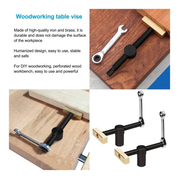 Schraubzwingen Set für Werkbank - 2 Stück Klemmen mit 4 Positionierungselementen Hobelbank Niederhalter 20mm Loch für Holzarbeiten und Schreibtischbefestigung