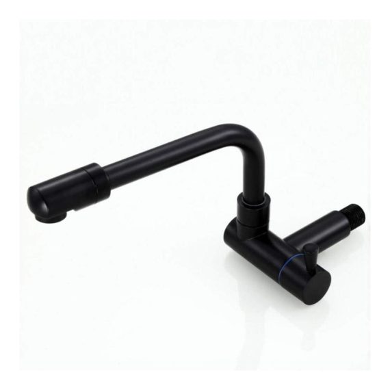 360 Degree Swivel Matt Black Copper Faucet - Wall Mounted Bathroom Basin & Mop Pool Tap