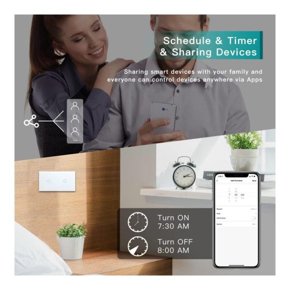 Smart WiFi Rollladenschalter mit Doppel-Touch Alexa & Google Home kompatibel Glasdesign 1-Fach 1-Weg Neutralstrom erforderlich Wandlichtschalter für Smart Home 157 * 86 Weiß