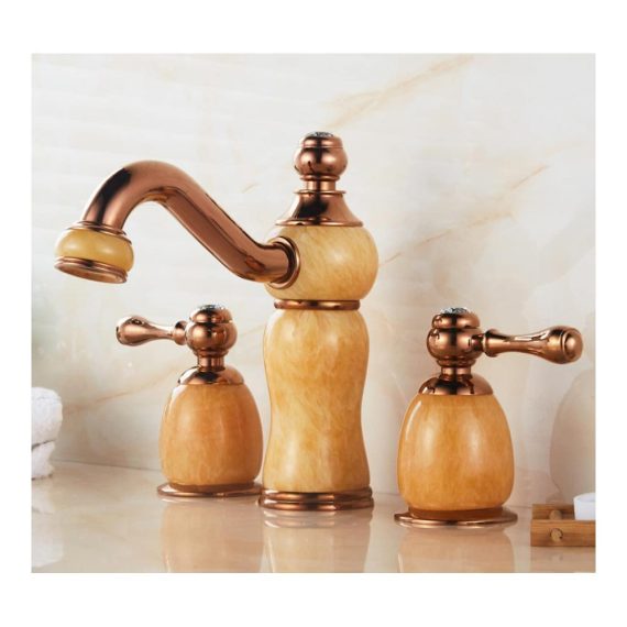 Automatischer Messing-Waschtischarmatur mit Sensor Goldtopas Drehversion - Kalt- und Warmwasser Dreiloch-Wasserhahn für antikes Waschbecken