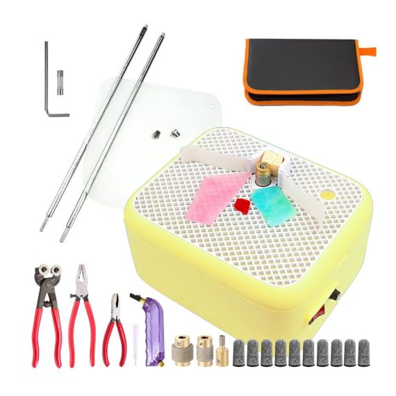 Buntglas-Schneider Set mit Glaszange und 2-in-1 Mini-Schleifwerkzeug – Praktisches DIY Schleifset für Mosaik Kunst und Bastelprojekte (Gelb