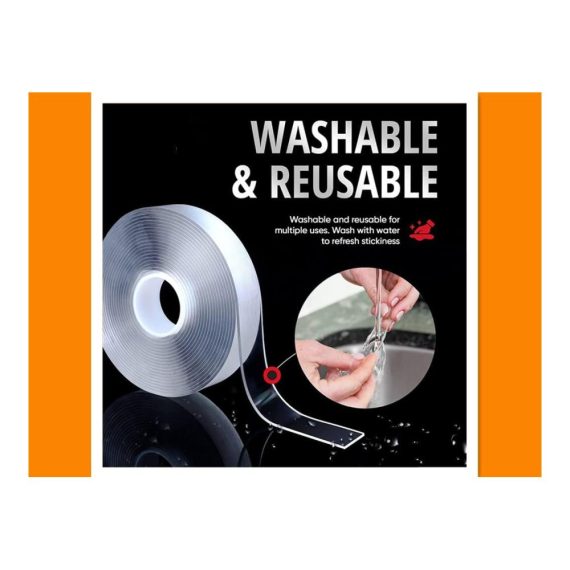 Doppelseitiges Klebeband 3m - Extra Stark Transparent (2 mm dick) - Waschbar Ablösbar Spurloses Nano Tape für Foto Teppich Holz Metall - Büro & Küche