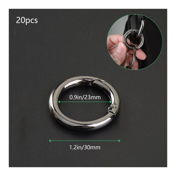 Schnellverschlusskarabiner 20 Stück - 30mm Runde Karabiner Schwarz aus Sehr Robuster Zinklegierung - Ideale Rund Karabiner für Schlüsselanhänger Tasche Schmuck DIY Handwerk - Karabiner Ring für vielseitigen Einsatz (30.00