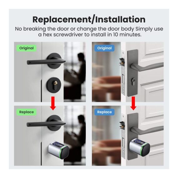 AVATTO Smart Elektronisches Türschloss - 60mm (30/30) mit Fingerabdruck Schlüssel IC-Karte Smart Life App Bluetooth - Zylinderschloss für sichere und bequeme Türkontrolle