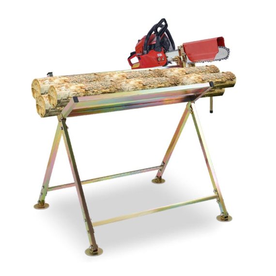 Sägebock mit Kettensägenhalterung und Kettenschutz - Klappbarer Sägeständer für Sägewerke und Werkstätten Messstab bis 150 kg 81x72x78.5 cm