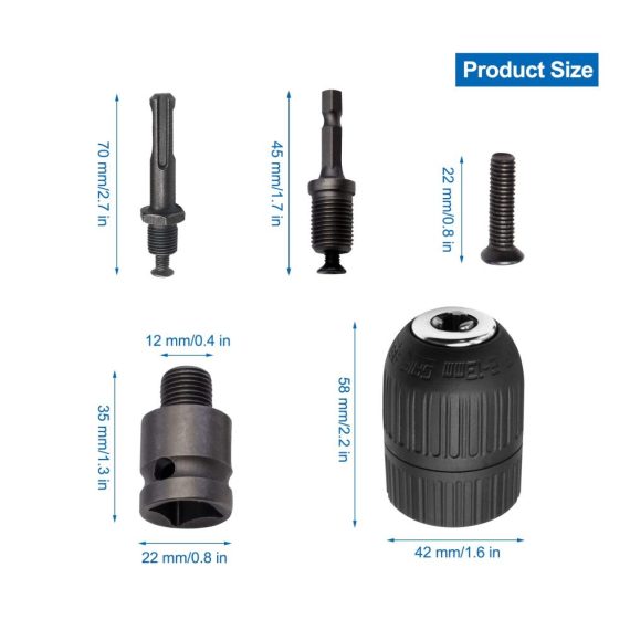 Bohrfutter Set mit 5 Schnellspannbohrfuttern SDS Plus und Sechskantschaft Adapter 2-13mm Spannbereich - Profiqualität für Normales und SDS Bohrfutter