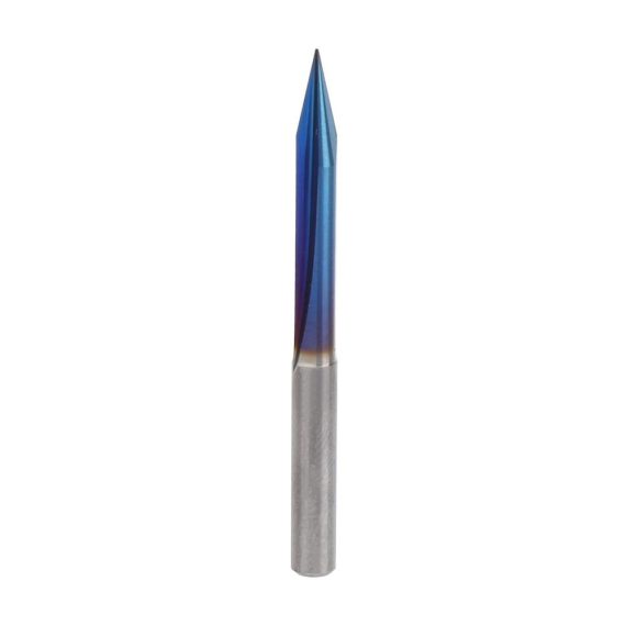 5-teiliges CNC-Fräser-Bit-Set mit Nano-Blau-Beschichtung - 2 Rillen V-Spitze 4 mm gerader Schaft - Ideal für Gravur und Schnitzwerkzeug 4 x 03 x 20 mm
