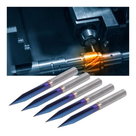 CNC-Fräser-Bit-Set 5-teiliges V-förmiges Gravur-Bit mit Nano-Blau-Beschichtung 2-schneidiges Wolframstahl-Schriftzug-Schnitzwerkzeug 4 mm Schaft – Ideale Präzision für gerade Einsätze und 30° Gravuren