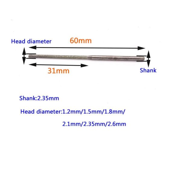Diamantschleifset 5-teilig mit 235 mm Schaft für Gravur Schnitzen Polieren - Perfekt für Glas Jadestein Metall - Hochpräzise Nadelspitze inklusive 12 mm Zylinderbohrer