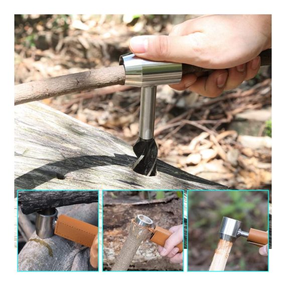 Holzbearbeitungs-Set Manueller Schneckenbohrer mit Lederhülle Baggerschnecke Schraubenschlüssel - Effizientes Handbohrmaschinen-Kit für Holz Bushcraft und Survival