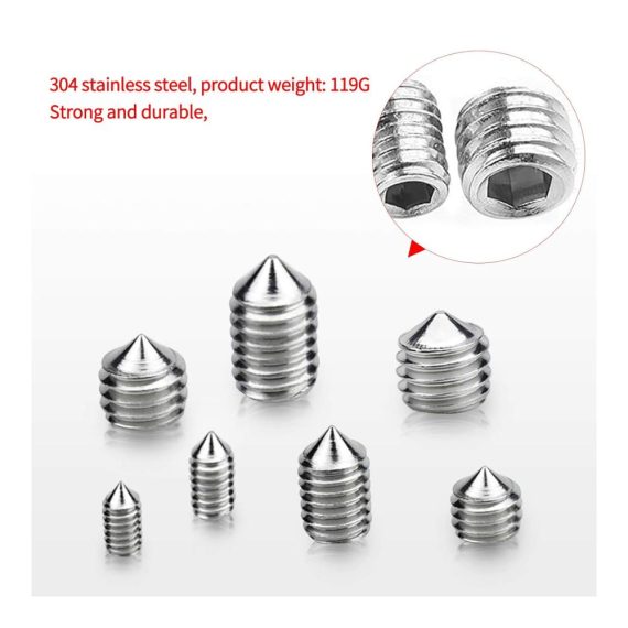 Edelstahl Madenschrauben Set - 200-teiliges Sortiment Konische Spitze Innensechskant Cup Point M3 M4 M5 M6 M8 Gewinde - Worm Screws für vielseitige Anwendungen