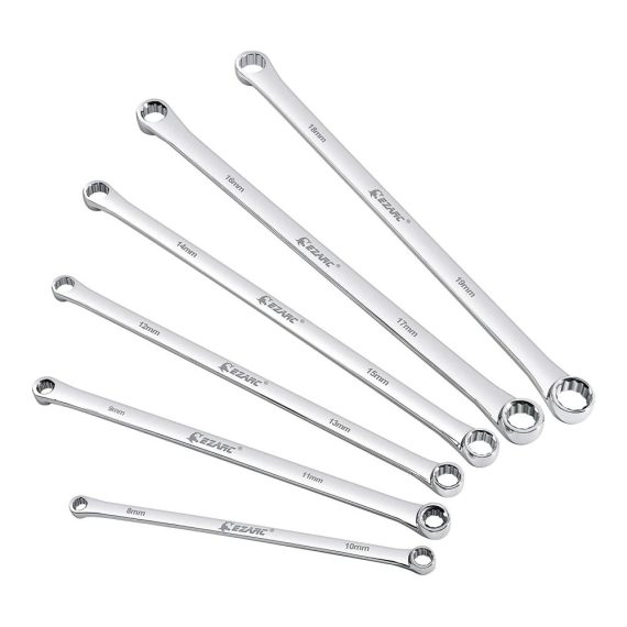 Doppel Ringschlüssel Satz – Hochwertige Ringmaulschlüssel aus CV-Stahl 6-tlg. Extra lang 8mm-19mm Profi-Schraubenschlüssel-Set