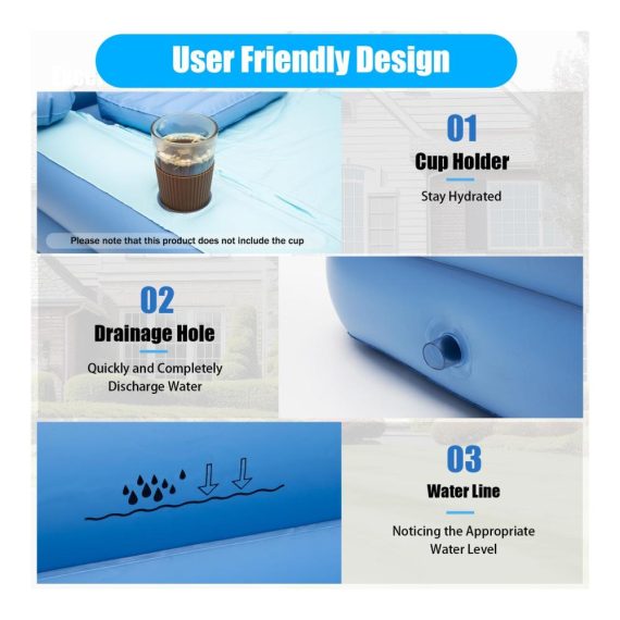 Aufblasbare Badewanne für Erwachsene und Kinder - Tragbare Spa-Wanne für Milch- und Blütenbäder (Blau 150 x 75 cm