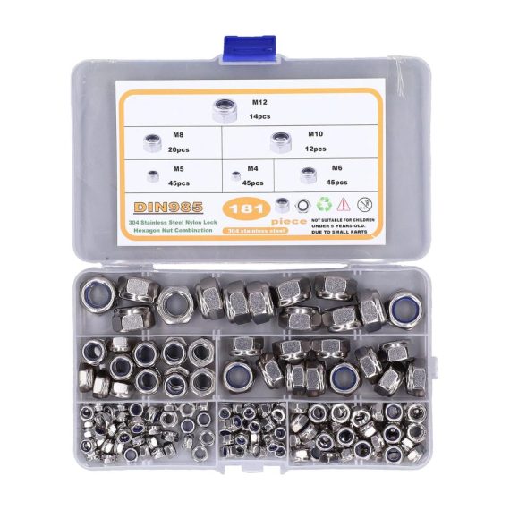Sicherungsprofi 181-teiliges Edelstahl-Sicherungsmuttern-Set | Selbstsichernde Muttern M4-M12 | Flansch-Design mit Nylon-Einsatz | Hochfeste Gegenmuttern für sicheren Halt