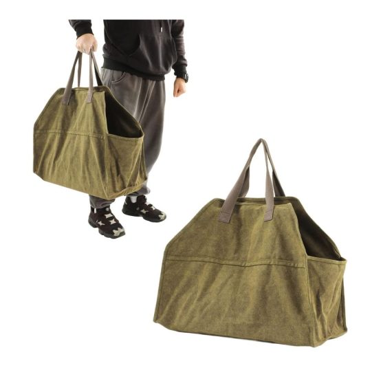 Brennholz Tragetasche aus Canvas - Praktischer Holzkorb für Outdoor Camping & Kaminholzofen - Kratzfeste Aufbewahrungstasche mit Halter für Holz Zubehör