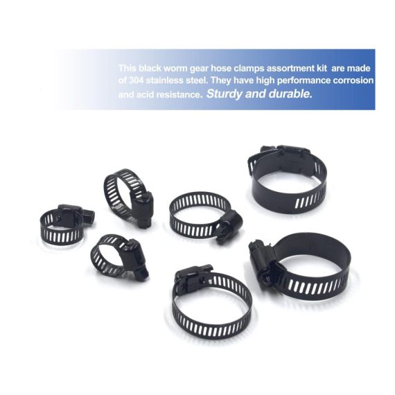 Edelstahl Rohrschellen Set mit Schneckengetriebe und einstellbarem Bereich 6-38mm (60-teilig) – Hochwertige Schlauchschellen und Schraubzwingen in Schwarz