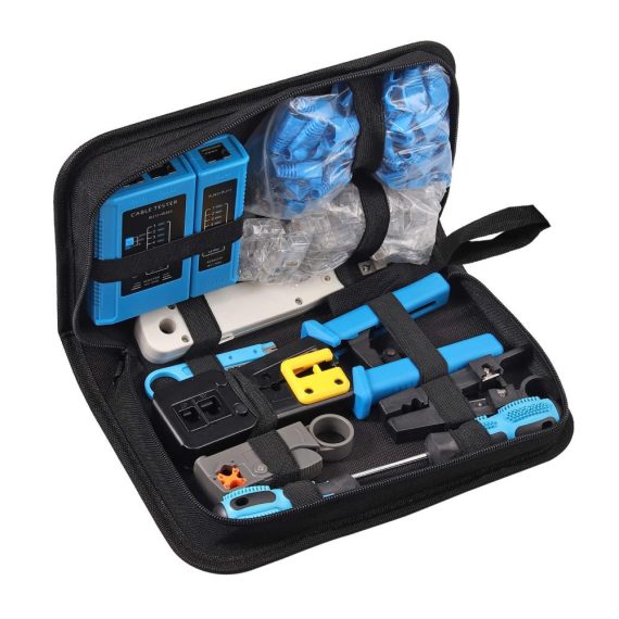 128-tlg Crimpzangen Netzwerk Werkzeug Set - Professionelles Auflegewerkzeug und Reparaturkit für RJ11 RJ12 RJ45 CAT5e CAT6 - Inklusive Kabeltester Patchkabel Tester und Computer Wartungstools