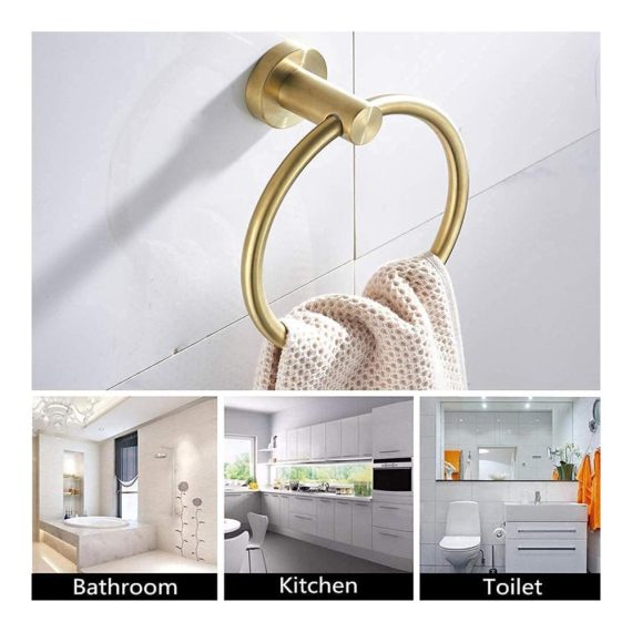 Goldener Handtuchring aus gebürstetem Edelstahl für Bad und Küche - Wandmontage ohne Bohren eleganter Handtuchhalter für Dusche und Gäste-WC