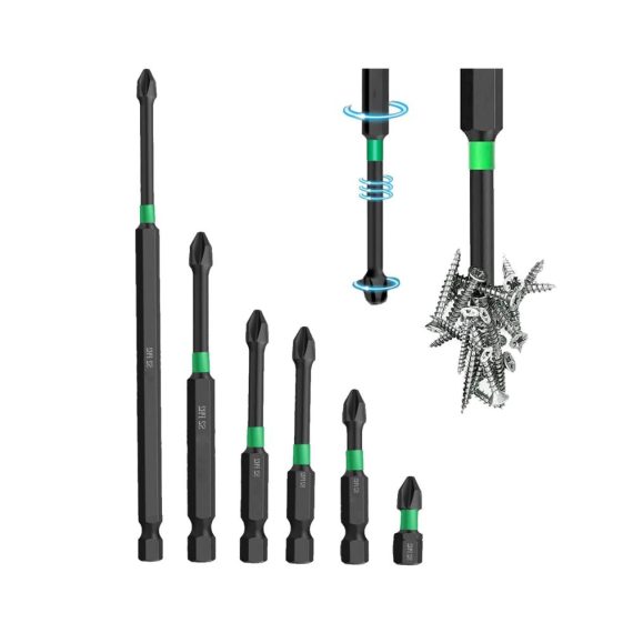 Bitsätze PH2 Magnetic Screwdriver Bit Set - Premium S2 Steel 1/4 Inch Hex Shank 6PCS Cross Slot Screwdriver Bits with Anti-Slip Design for Impact Drill - Magnetic Impact Drill Bit Kit