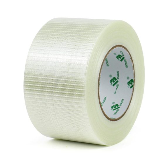 Filamentband BOMEI PACK - 75mm x 50m Transparentes Glasfaser-Packband | Fadenverstärktes Filament-Umreifungsband für sicheres Verpacken