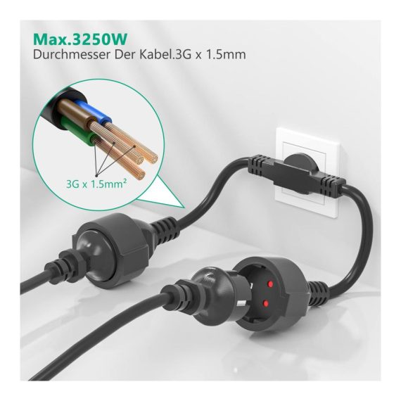 2-in-1 Steckdosenadapter mit Schutzkontakt Flexiblem Verlängerungskabel (250V/13A) – Doppelstecker für Küche und Zuhause Mehrfachsteckdose mit 2 Schuko Steckdosen 3x1.5mm² Kabel