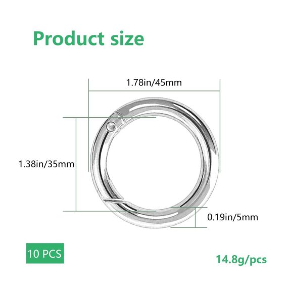 Schnellverschlusskarabiner-Set 10 Robuste 45mm Runde Karabinerhaken aus Zinklegierung für Schlüsselanhänger Taschen Schmuck und DIY Handwerk