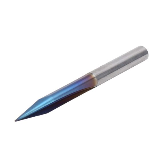CNC-Fräser-Set 5-teilig aus Wolframstahl | V-Spitze mit Nano-Blau-Beschichtung | 2 Gerade Nuten | 4 mm Schaftfräser für präzise Gravuren und Schnitzarbeiten