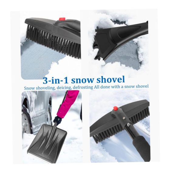 3-in-1 Klappbare Schneeschaufel mit Eiskratzer & Schneebürste - Tragbare Schneeschaufel (44 Zoll) für Auto und Gartenarbeit