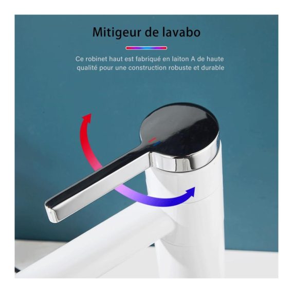 360° Drehbarer Hoch-Waschtischarmatur mit Einhebelmischer Touch-On-Funktion 50cm Flexible Schläuche Moderne Einfachheit - Weißes Messing-Wasserhahn fürs Bad