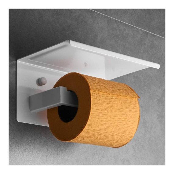 CASEWIND Toilettenpapierhalter mit Ablage und Handyhalter – Weiß Wandmontage WC Klopapierhalter aus Edelstahl mit Bohren