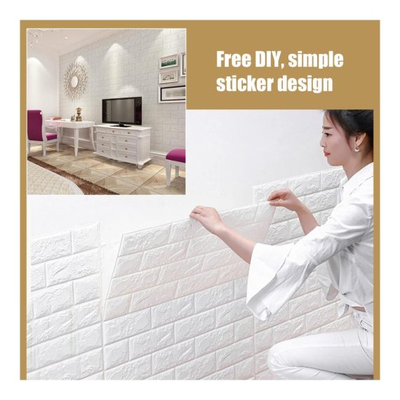 10er-Pack selbstklebende Tapeten in Steinoptik - 3D Kachel Ziegel Wandsticker aus PE Schaumstoff - Ziegelmuster 70 x 77 cm