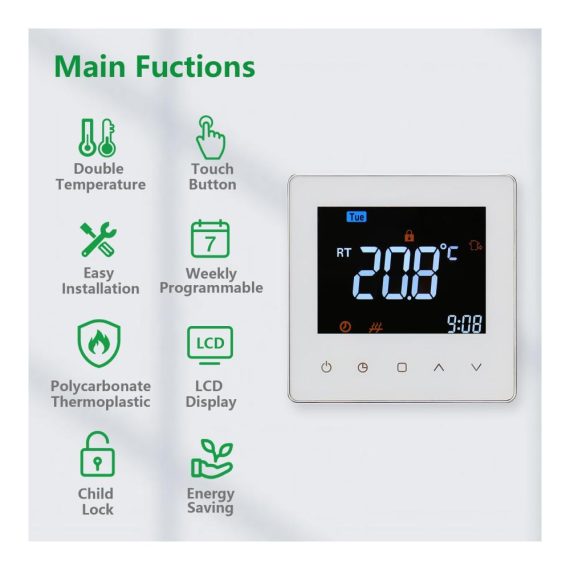 24V Digitaler Thermostat für Fußbodenheizung - Programmierbare Steuerung farbenfrohes Display Innenbereich geeignet