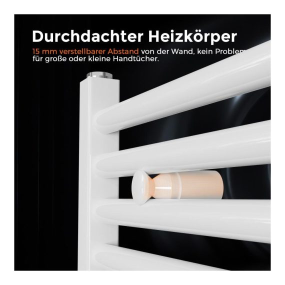 Elektrischer Badheizkörper 1200x500mm - Thermostat Timer LCD-Display 500W Seitenanschluss Weiß