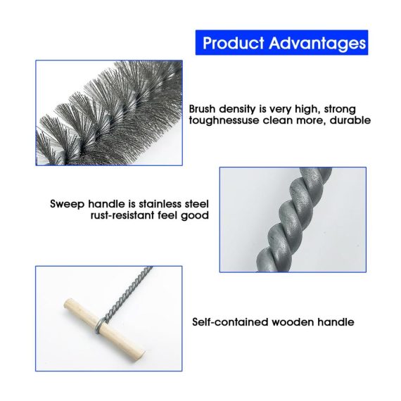 8-teiliges Pfeifenreiniger Bürsten-Set für Bohrlochreinigung - Edelstahl 8mm bis 30mm mit Bohrloch Ausbläser und Schlauchbürste