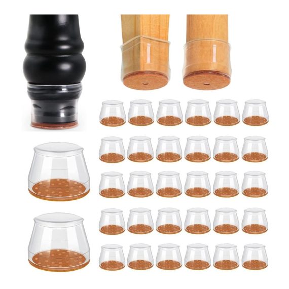 Premium Stuhlbeinkappen 32er Set transparente Schutzkappen mit Filz für Hartholzböden - Geräuschlos und kratzfrei (Passend für Stuhlbeine mit 14mm-19mm Durchmesser