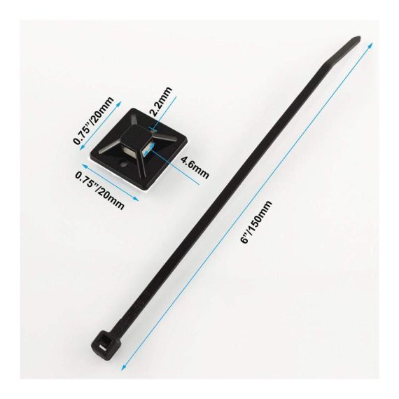 100er Pack Schwarze Kabelbinder mit Selbstklebenden Klebesockeln – UV-Beständige Halterungen für Kabel 20 x 20 mm Ideal für Heim und Büro