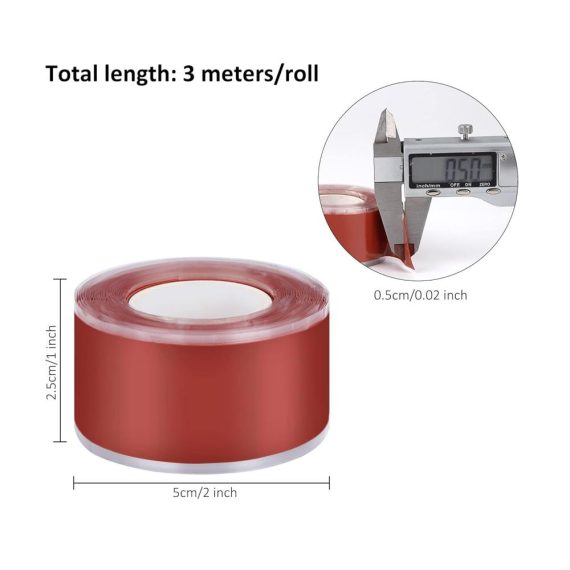 Selbstverschweißendes Silikonband - Wasserdichtes Reparaturband für Schläuche Kabel und Rohre - Ideales Selbstklebendes Abdichtband - 2 Rollen je 3 Meter (Rot