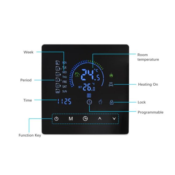 Programmierbares WiFi Smart Thermostat für Fußbodenheizung – Fernsteuerbar Tuya-kompatibel mit einstellbarer LED-Helligkeit 90-240V