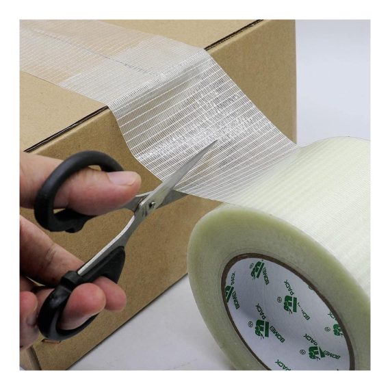 Filamentband BOMEI PACK - 75mm x 50m Transparentes Glasfaser-Packband | Fadenverstärktes Filament-Umreifungsband für sicheres Verpacken